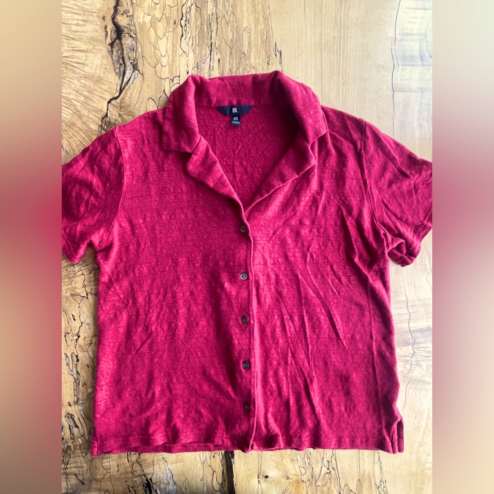 Red Linen Button-Up Shirt